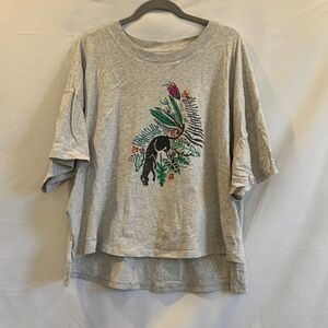 Anthropologie Gray Tee with Colorful panther graphic